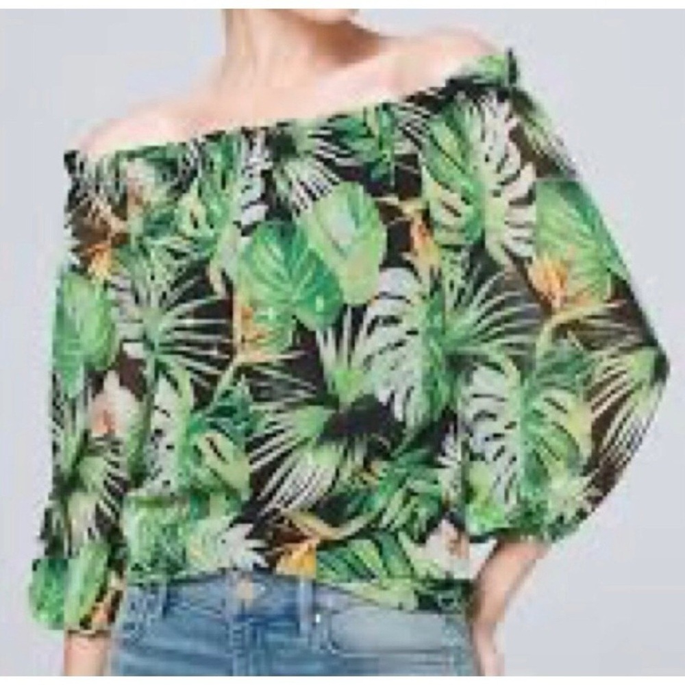 NWT White House Black Market Tropical Print Off Shoulder Blouse